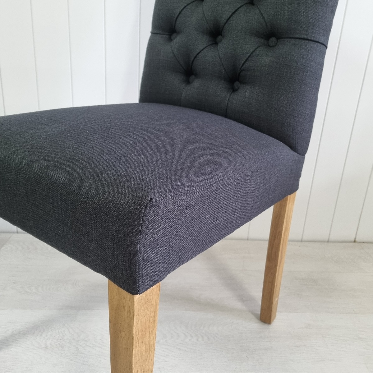 "Chloe" Hamptons Style Dining Chair Fabric Cushioned Seat and Back, Black with Natural Legs (RRP $449) - Image 2