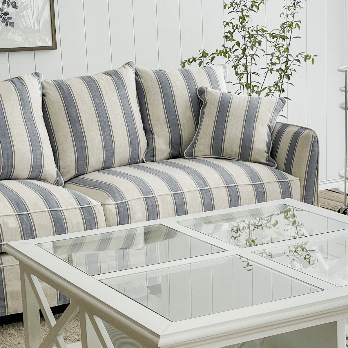Noosa Hamptons 3 Seat Sofa Blue Sky Stripe, W 221cm D 91cm H 80cm (RRP $3299) - Image 12