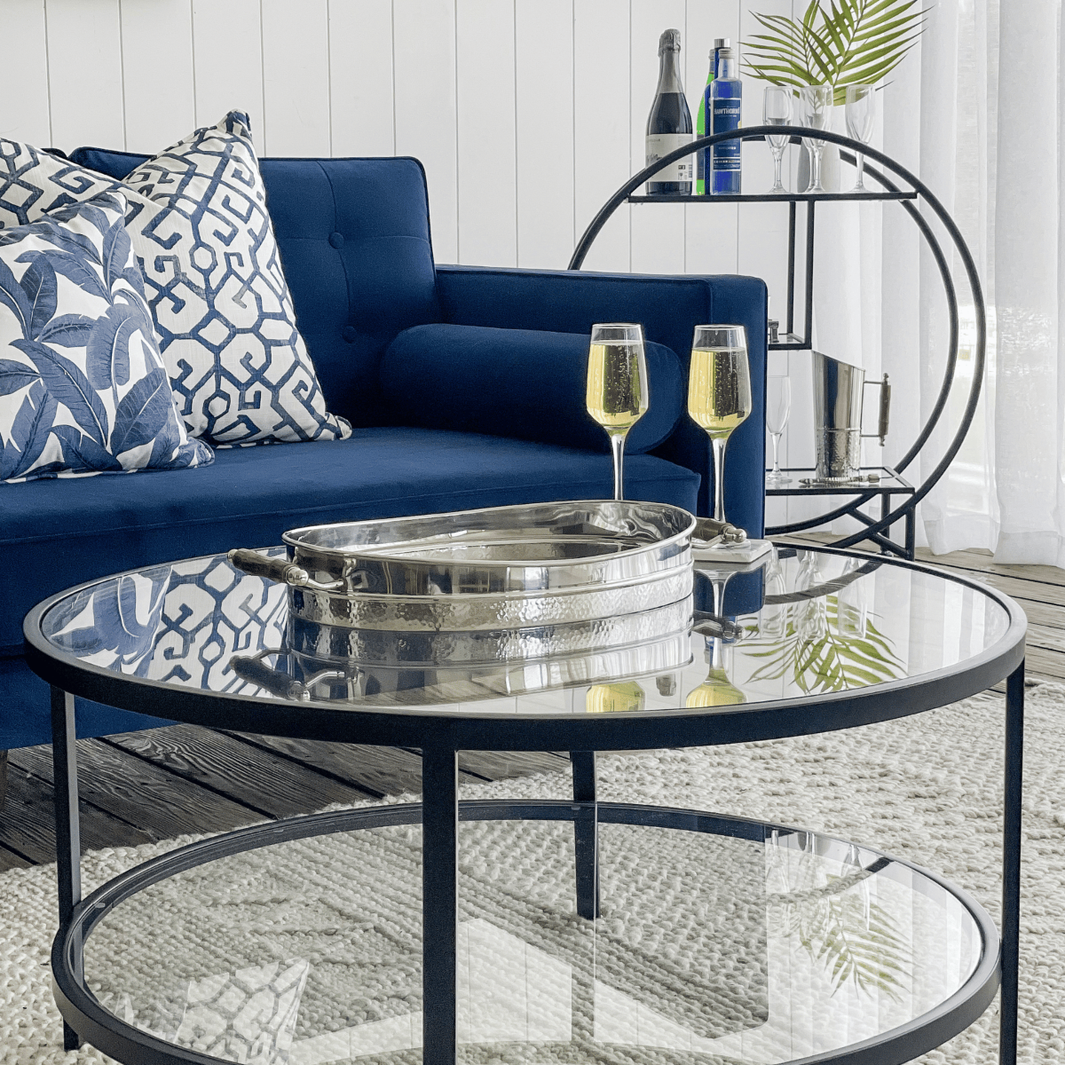 Evie Button Tuffed 3 Seat Sofa Navy Blue Velvet W/ Bolster Cushions, W 205cm D 98cm H 82cm (RRP $2899) - Image 2