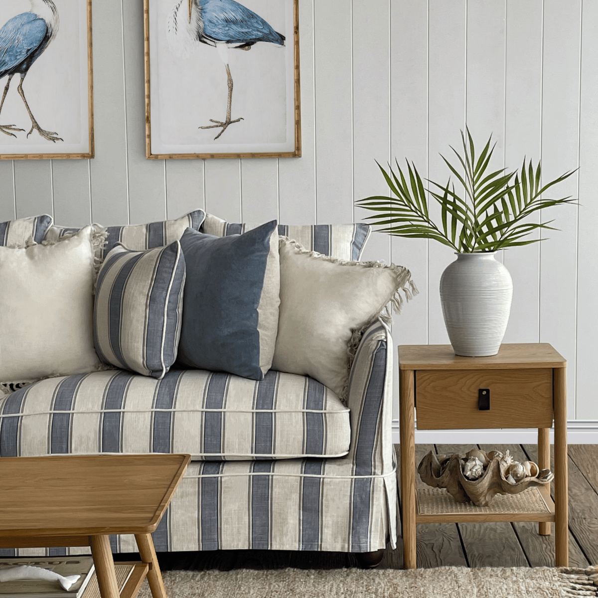 Noosa Hamptons 3 Seat Sofa Blue Sky Stripe, W 221cm D 91cm H 80cm (RRP $3299) - Image 10