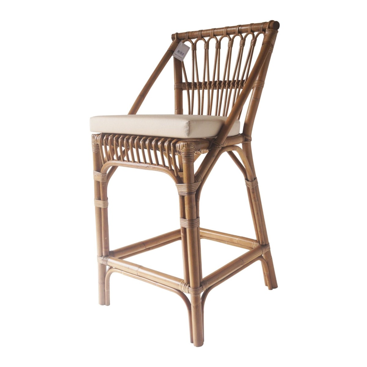 Cayman Rattan Hamptons Barstool Natural W/Beige Cushions & Footrest, W 54cm D 51cm H 102cm (RRP $499) - Image 8