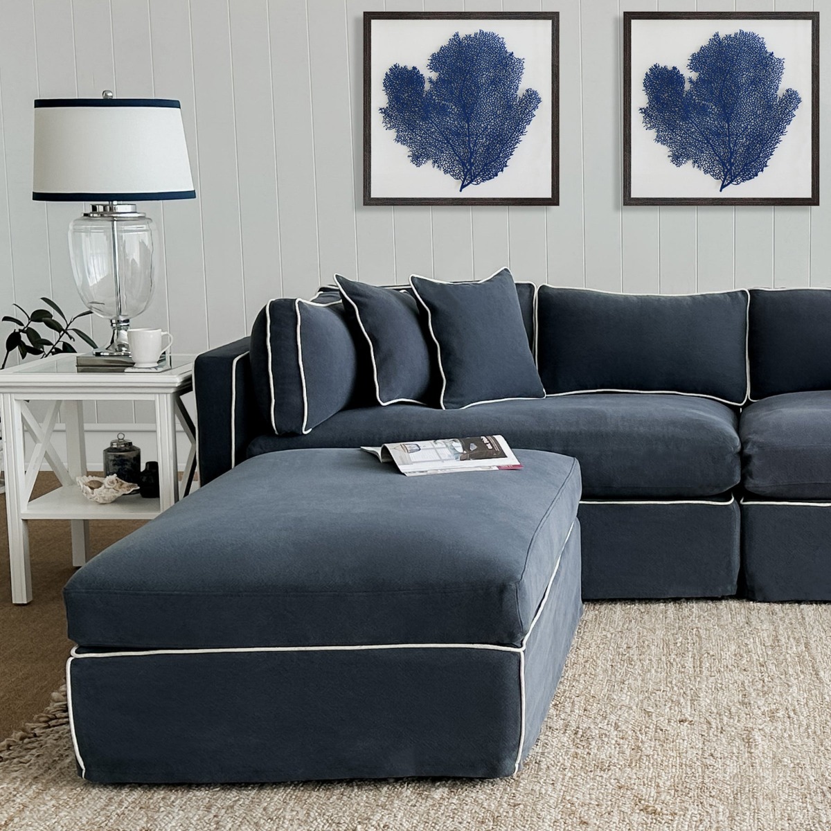 Slip Cover - Marbella Modular Sofa C Navy, W 125 D 90 H 45cm (RRP $499) - Image 7