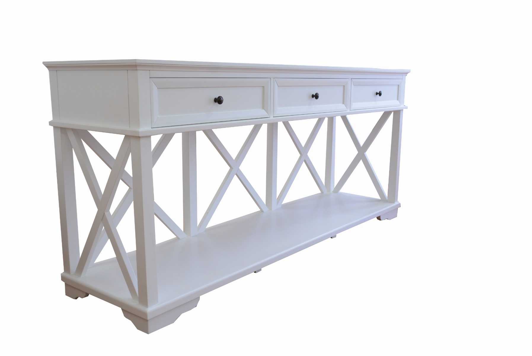 "Emily" Hamptons Style Timber Console Table 3 Drawer White, 190cmL x 50cmD x 85cmH - Image 7
