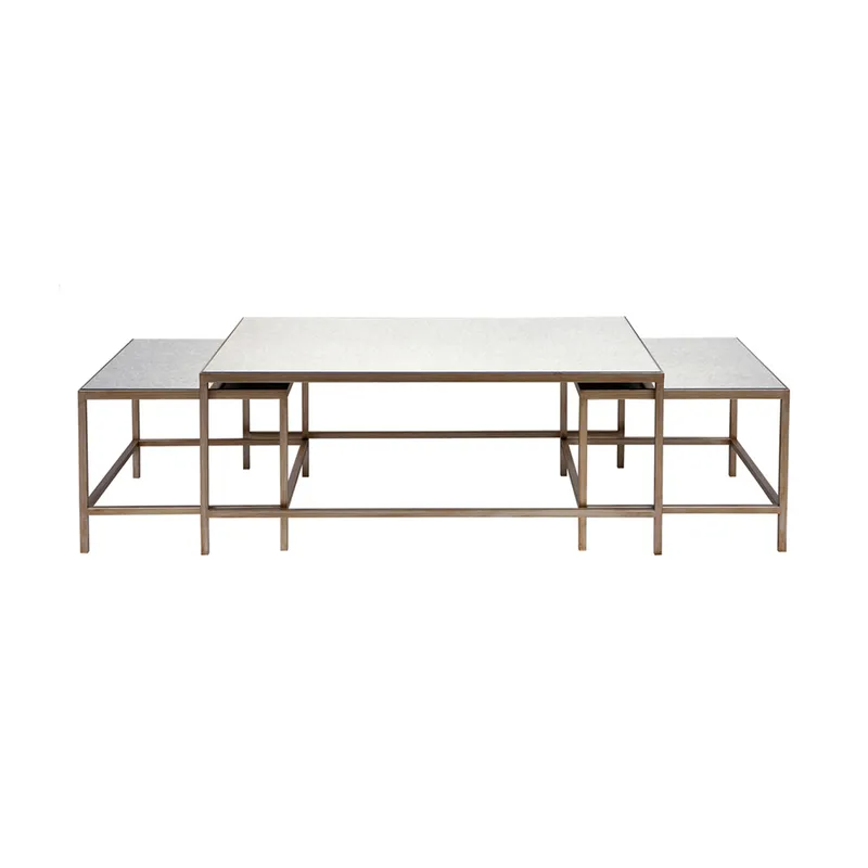 Cocktail Mirrored Nesting Coffee Tables Antique Gold, 112cm W x 71cm D x 46cm H (RRP $2079)