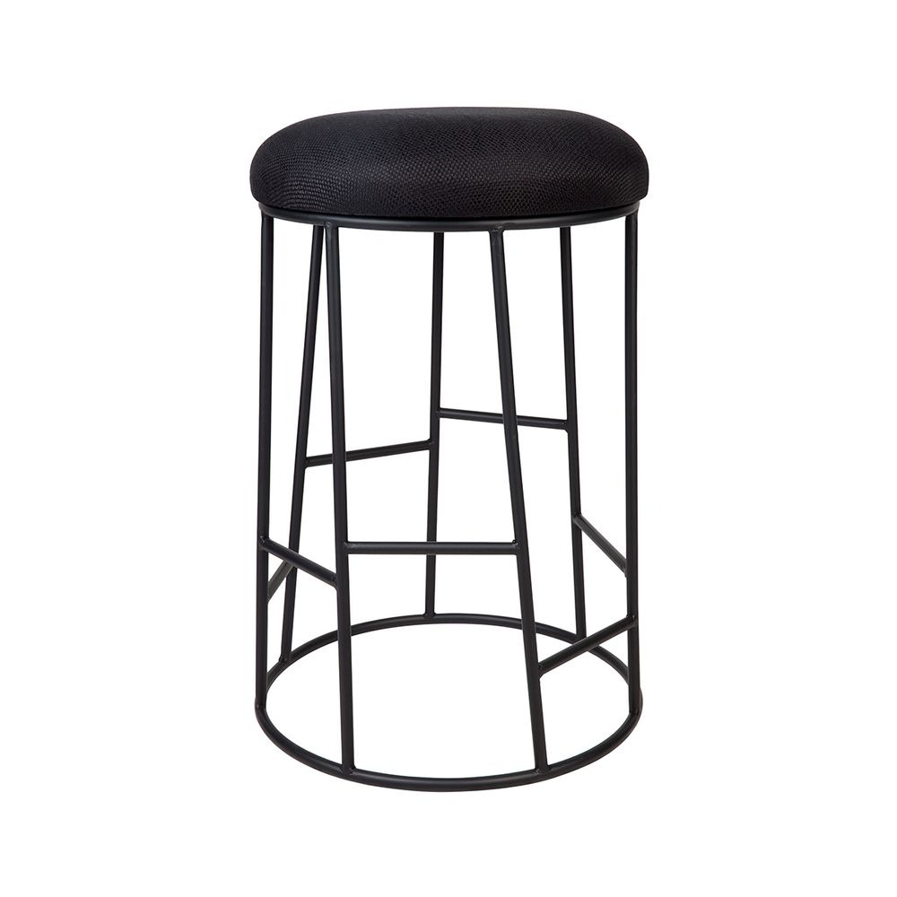 Aiden Black Steel Kitchen Stool Black Linen, 44cm Dia x 65cm H (RRP $385)