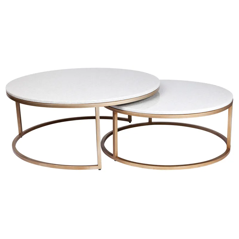 Chloe Stone Nesting Coffee Tables Antique Gold, 95cm Dia x 40cm H (RRP $3905) - Image 2