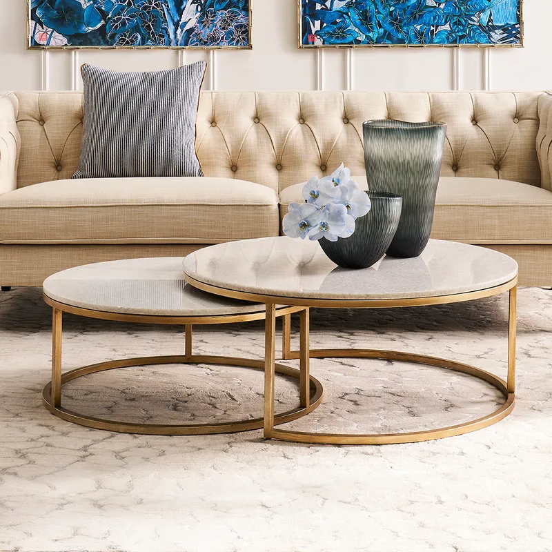 Chloe Stone Nesting Coffee Tables Antique Gold, 95cm Dia x 40cm H (RRP $3905) - Image 3