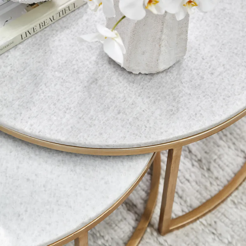 Chloe Stone Nesting Coffee Tables Antique Gold, 95cm Dia x 40cm H (RRP $3905) - Image 7
