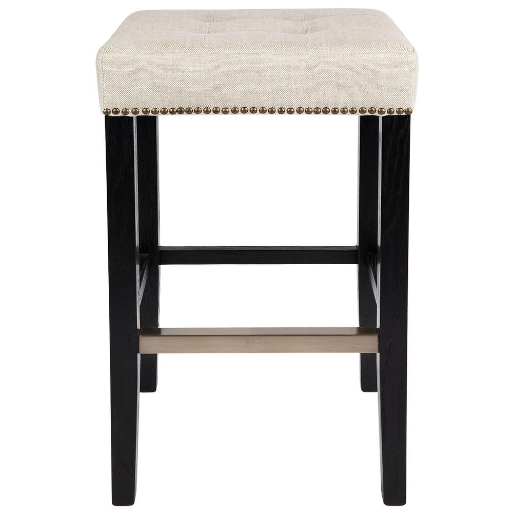 Canyon Black Bar Stool Natural Linen, 45cm W x 38cm D x 66.5cm H (RRP $627)