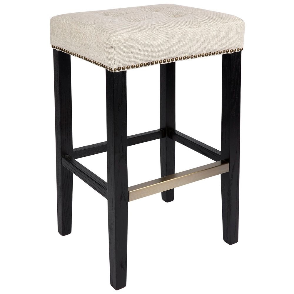 Canyon Black Bar Stool Natural Linen, 45cm W x 38cm D x 66.5cm H (RRP $627) - Image 2
