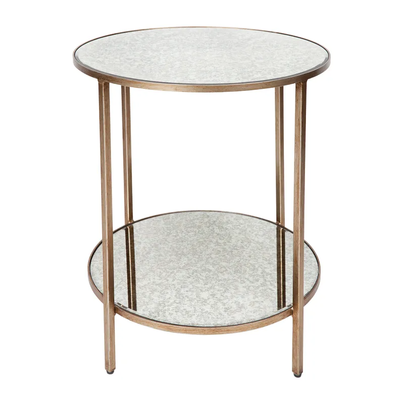 Cocktail Mirrored Side Table Antique Gold, 50cm Dia x 65cm H (RRP $1001)