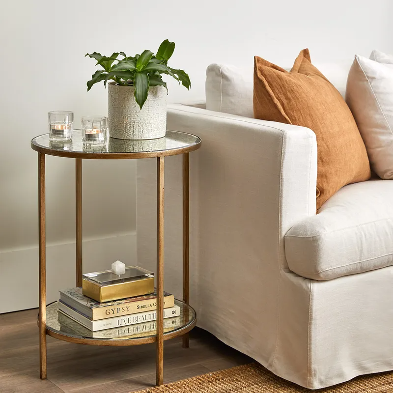 Cocktail Mirrored Side Table Antique Gold, 50cm Dia x 65cm H (RRP $1001) - Image 2