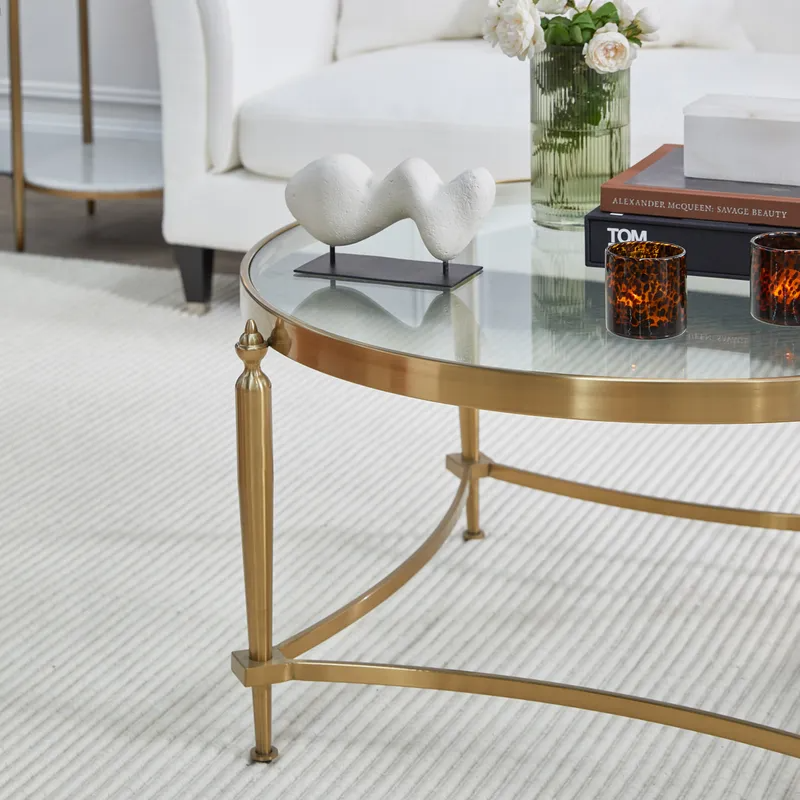 Jak Glass Coffee Table Gold, 97cm Dia x 47cm H (RRP $1859) - Image 4