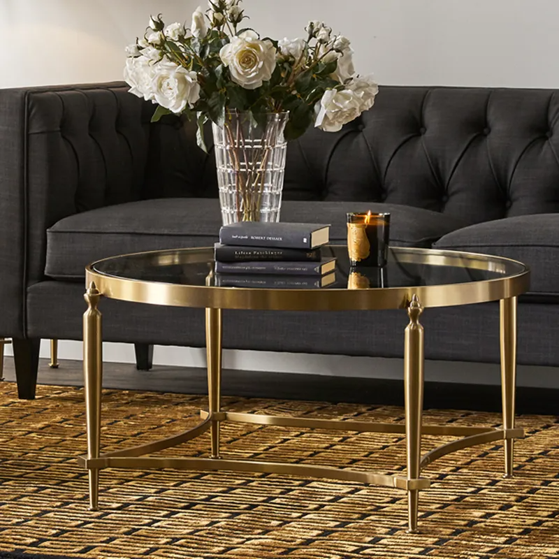 Jak Glass Coffee Table Gold, 97cm Dia x 47cm H (RRP $1859) - Image 5