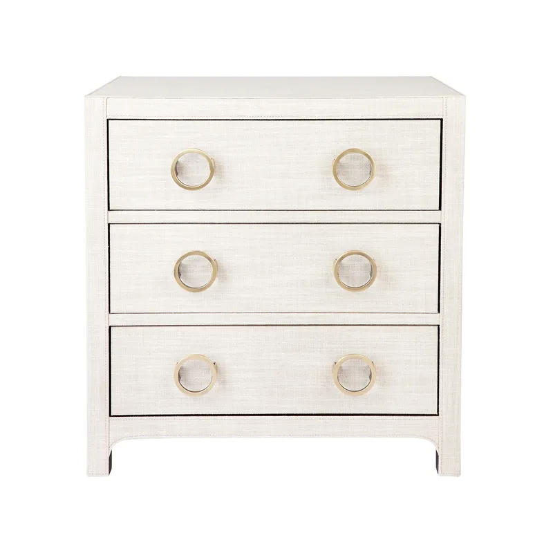 Astley Upholstered Bedside Table Natural, 62cm W x 40cm D x 66cm H (RRP $2167)