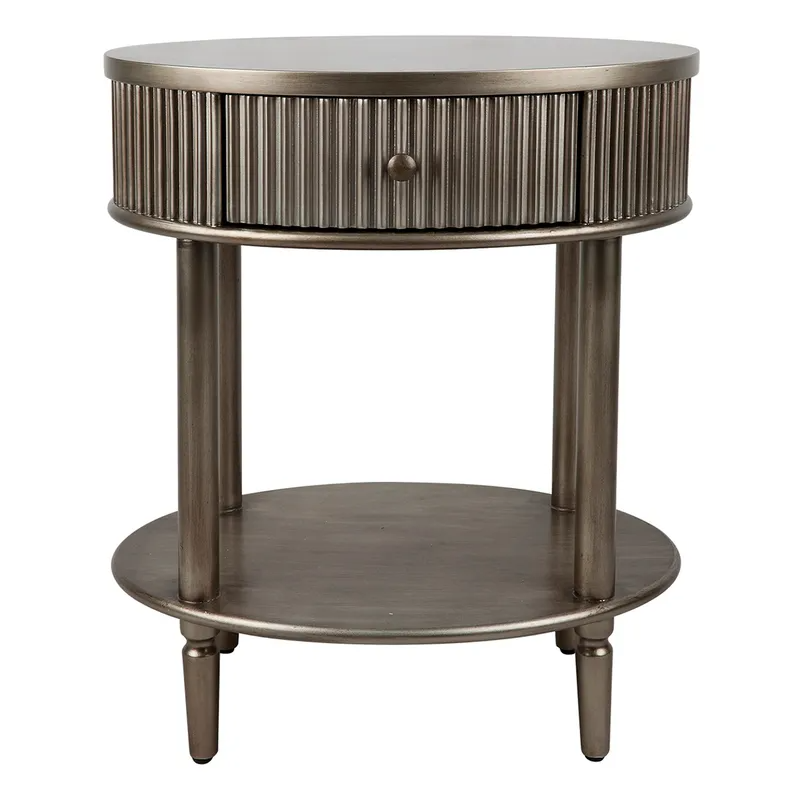 Arielle Oval Bedside Table Antique Gold, 55cm W x 41cm D x 66cm H (RRP $1199)