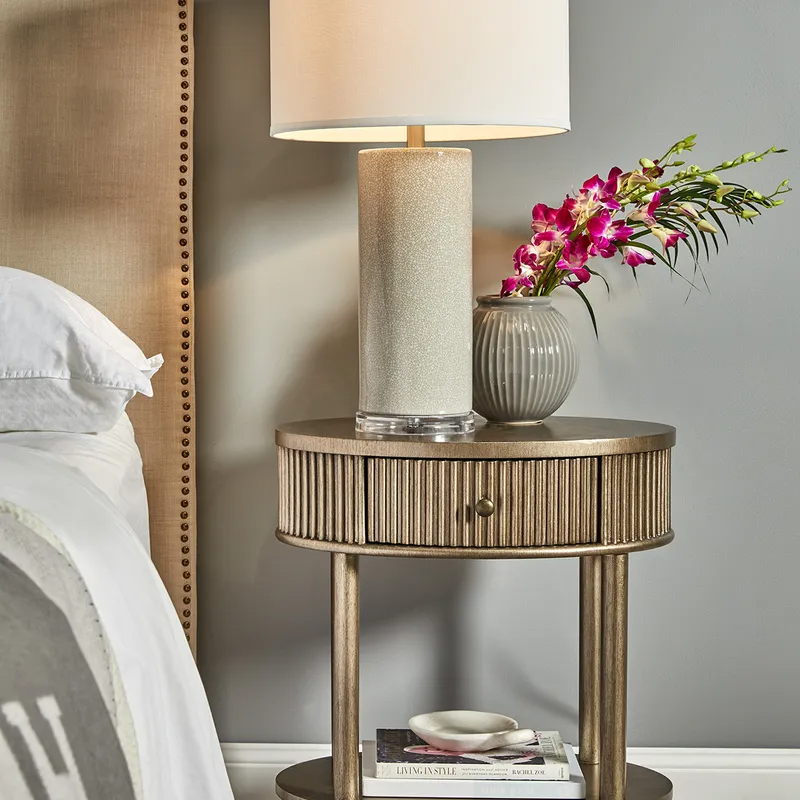 Arielle Oval Bedside Table Antique Gold, 55cm W x 41cm D x 66cm H (RRP $1199) - Image 2
