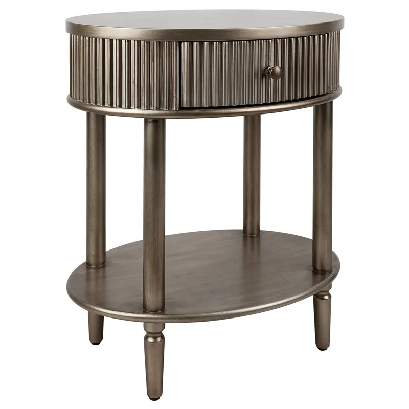 Arielle Oval Bedside Table Antique Gold, 55cm W x 41cm D x 66cm H (RRP $1199) - Image 3