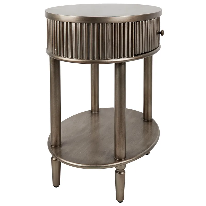 Arielle Oval Bedside Table Antique Gold, 55cm W x 41cm D x 66cm H (RRP $1199) - Image 5