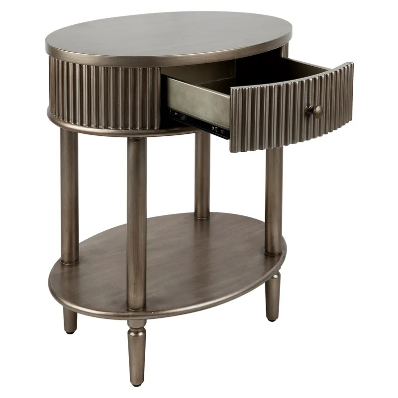 Arielle Oval Bedside Table Antique Gold, 55cm W x 41cm D x 66cm H (RRP $1199) - Image 6