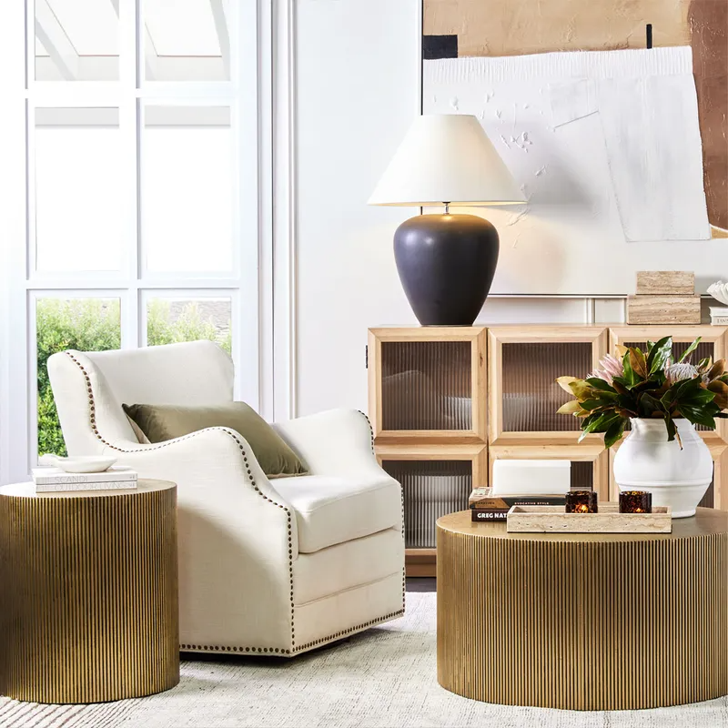 Chadwick Side Table Brass, 45cm Dia x 50cm H (RRP $1265) - Image 2
