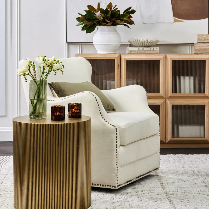 Chadwick Side Table Brass, 45cm Dia x 50cm H (RRP $1265) - Image 4