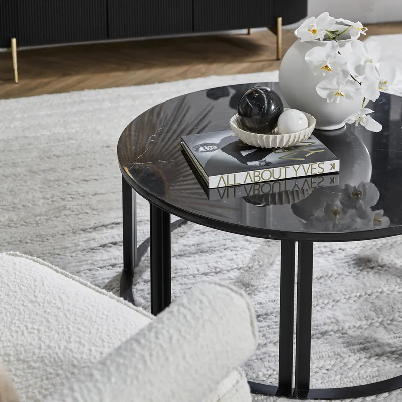 Bowie Marble Coffee Table Medium Black, 90cm Dia x 38cm H (RRP $2409) - Image 4