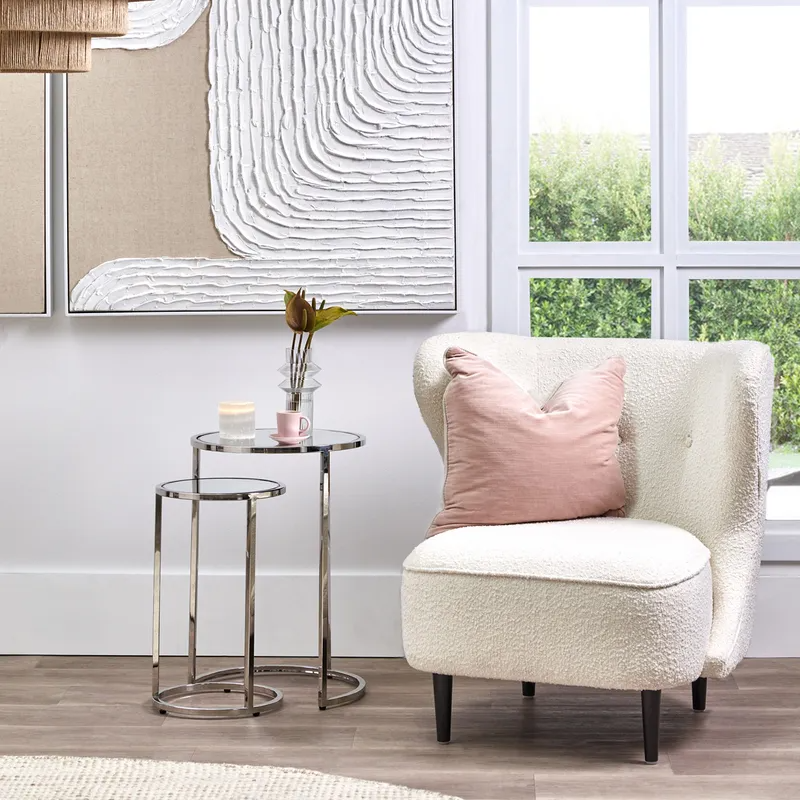 Serene Nesting Side Tables Nickel, 41cm Dia x 60cm H (RRP $1089) - Image 2