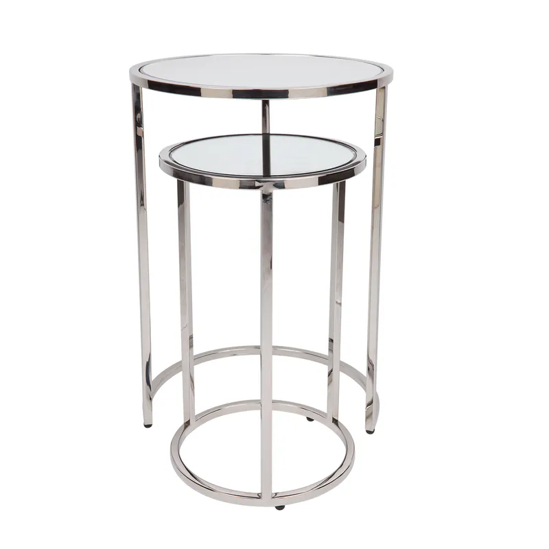 Serene Nesting Side Tables Nickel, 41cm Dia x 60cm H (RRP $1089) - Image 4