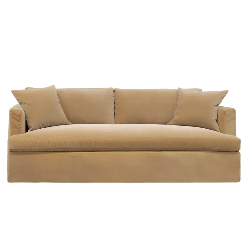 Birkshire 3 Seater Slip Cover Sofa Ochre Velvet, 220cm W x 96cm D x 90cm H (RRP $4829)