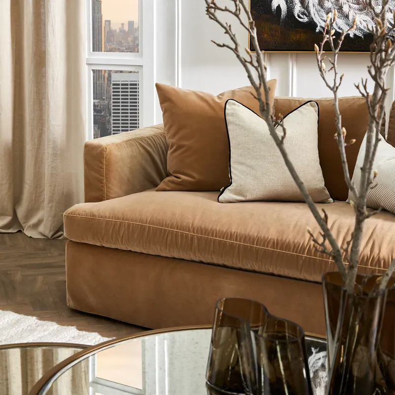 Birkshire 3 Seater Slip Cover Sofa Ochre Velvet, 220cm W x 96cm D x 90cm H (RRP $4829) - Image 2