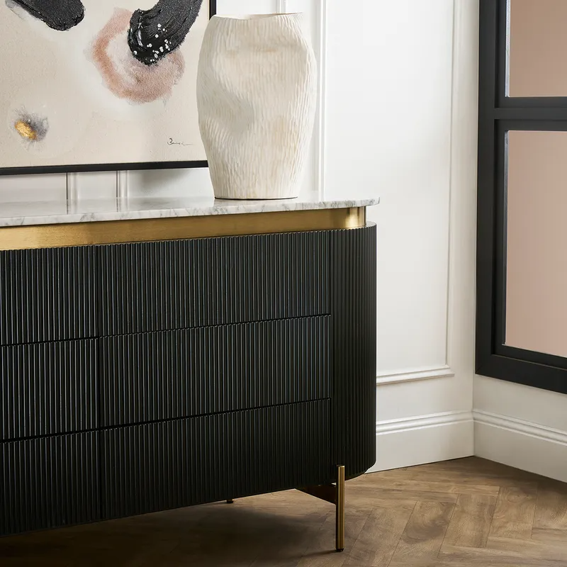 Demarco 6 Drawer Chest Black, 170cm W x 50cm D x 81cm H (RRP $5709) - Image 2