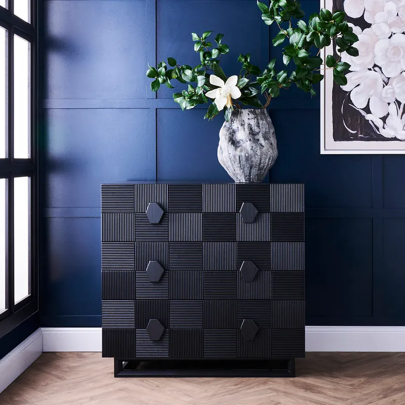Alton 3 Drawer Chest Black, 96cm W x 45cm D x 92cm H (RRP $2783) - Image 2