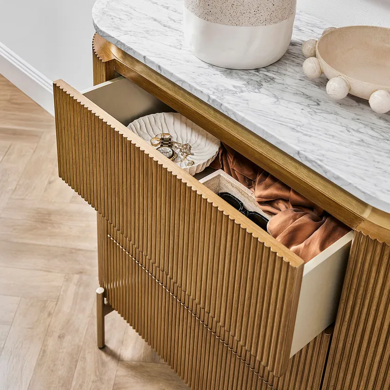 Demarco 3 Drawer Chest Antique Gold, 98cm W x 45cm D x 90cm H (RRP $3509) - Image 2