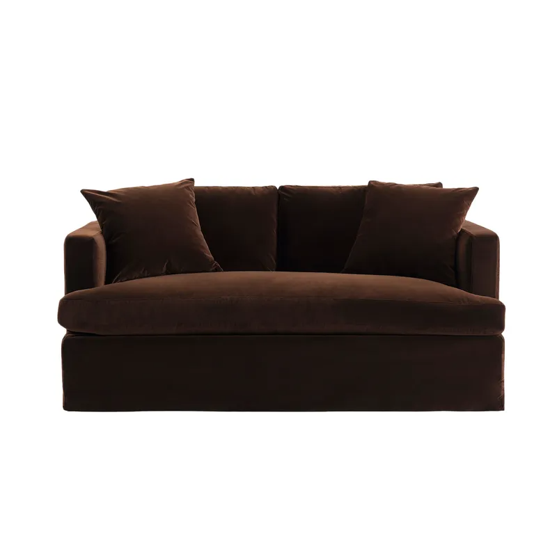Birkshire 2 Seater Slip Cover Sofa Dark Chocolate Velvet, 180cm W x 96cm D x 85cm H (RRP $3883)
