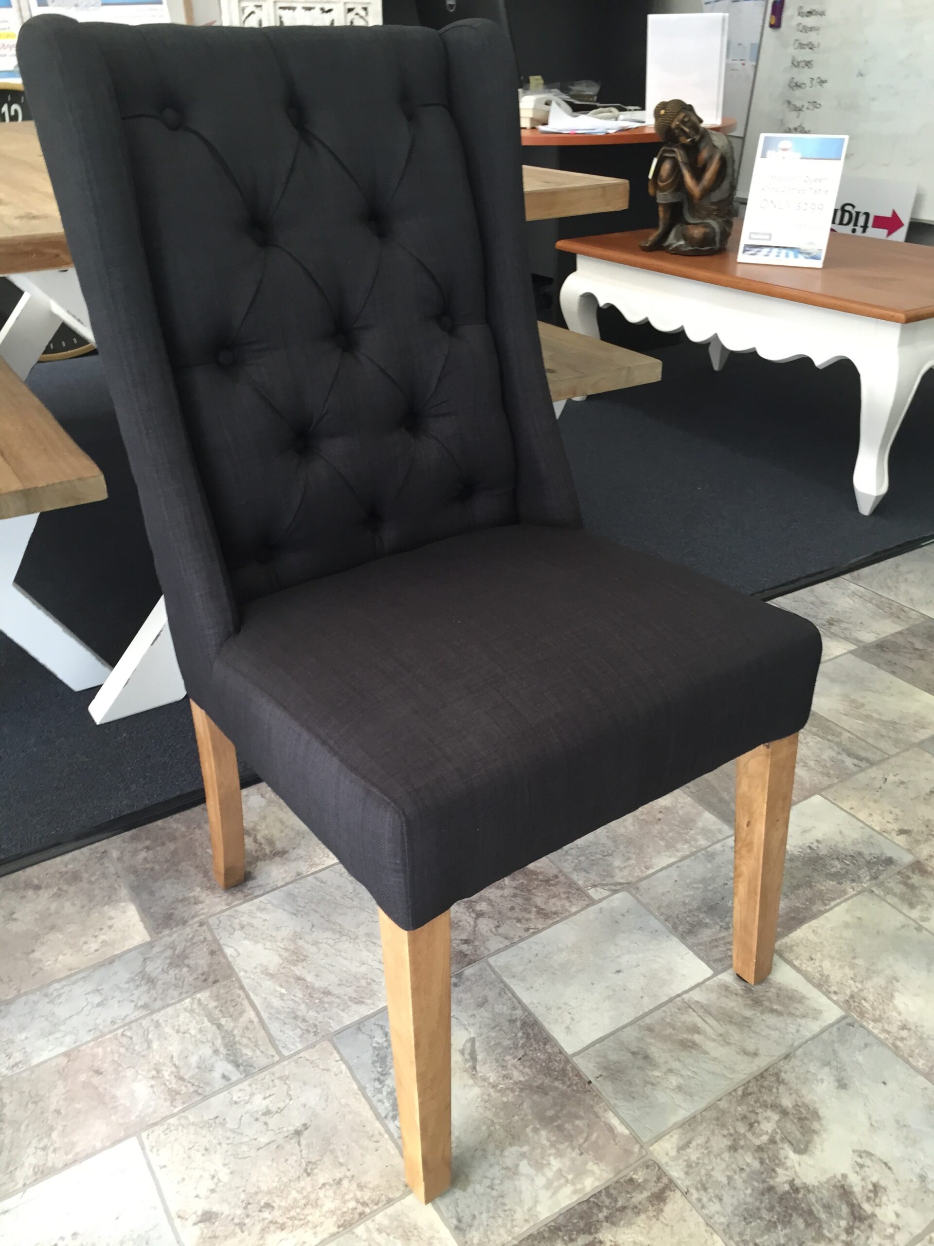 "Monaco" French Provincial Buttoned Dining Chair Black, 50cm x 65 x 97cm (RRP $449) - Image 2