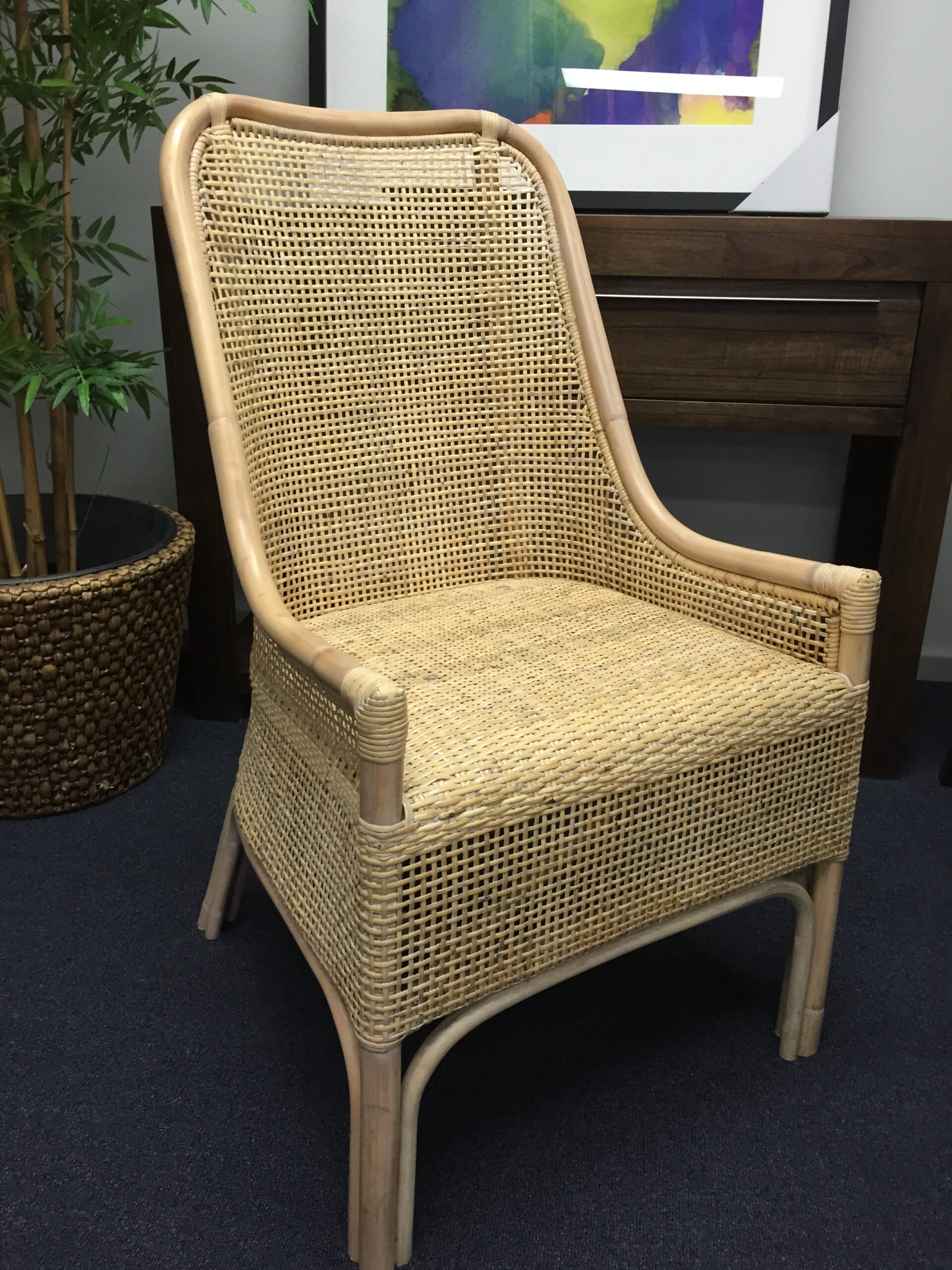"Southbeach" Hamptons Rattan Cane Armchair Dining Chair, White Wash (RRP $399) - Image 2