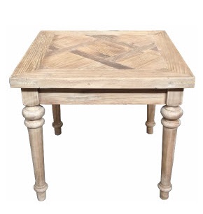 "Marrakesh" Hardwood Parquetry Lamp Table with turned legs Recycled Elm, 55cm x 55cm x 50cm - Image 5