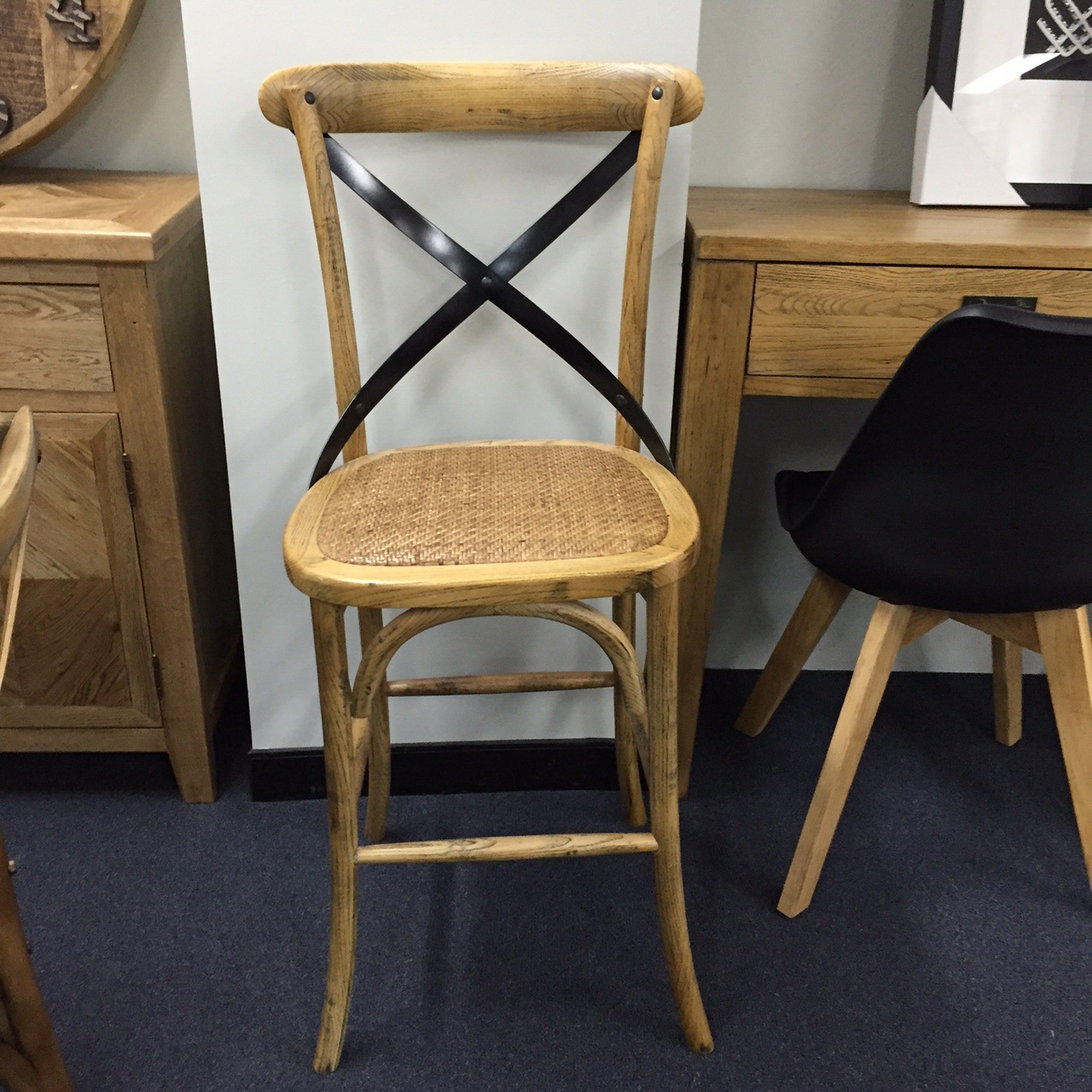"Noosaville" Oak Kitchen Bar Counter Stool Chair Cross Back Bar, 42cmL x 42cmD x 99cmH - Image 2