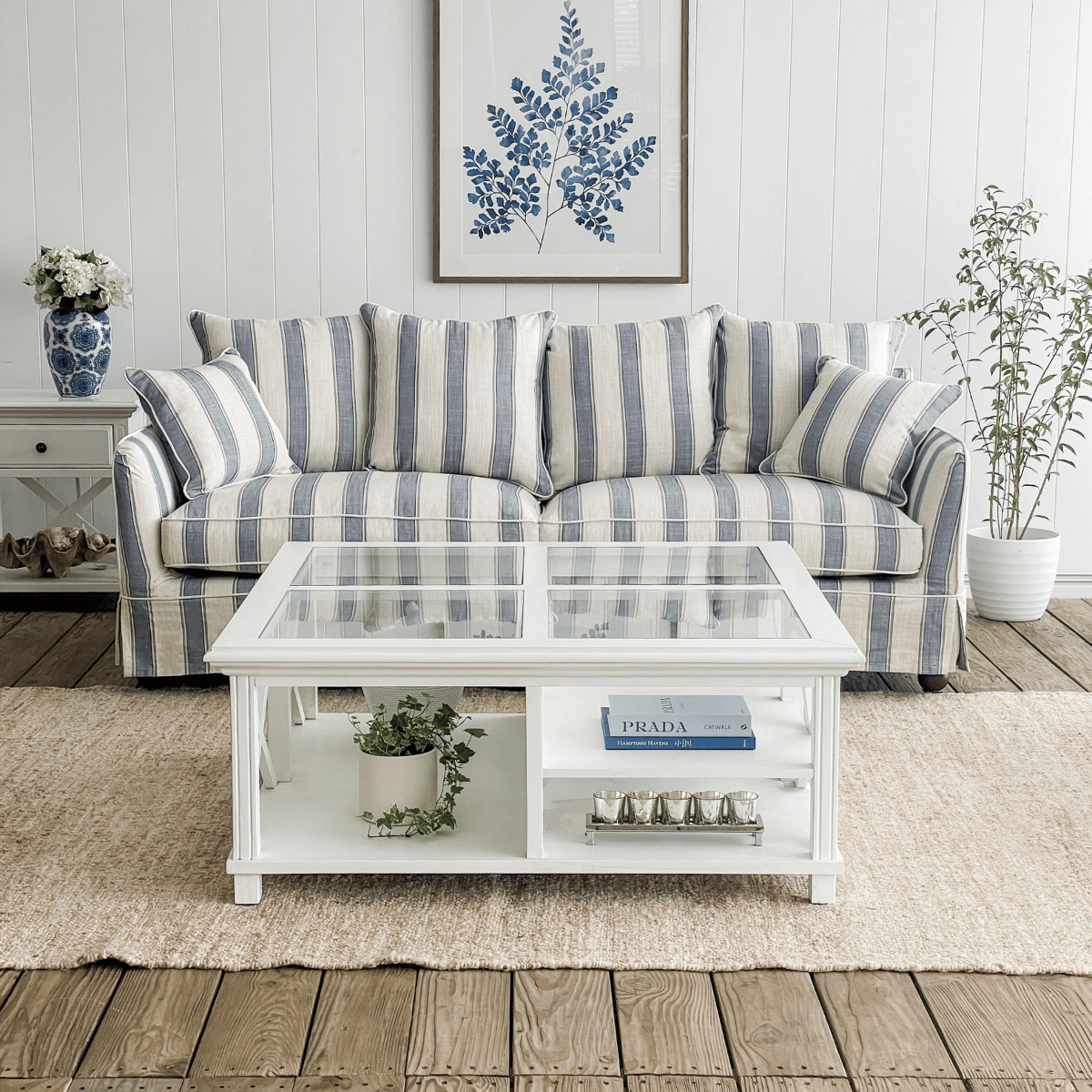Noosa Hamptons 3 Seat Sofa Blue Sky Stripe, W 221cm D 91cm H 80cm (RRP $3299) - Image 13