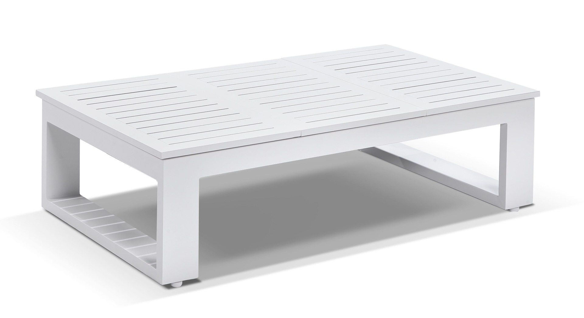 "Hawaii" Hamptons Style Outdoor Lift Up Aluminium Coffee Table in White, L120cm x D70cm x H36cm - Image 2