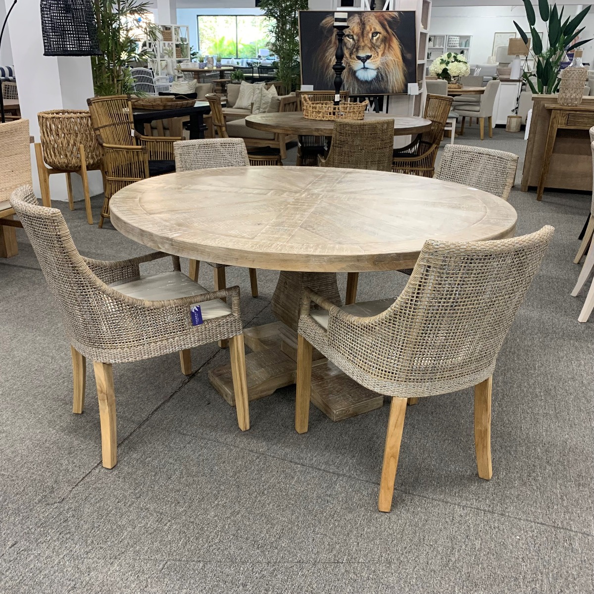 "Tuscany" 5 Piece Dining Package 150cm Round Hardwood Timber Dining Table with 4 Avoca Mocha Rattan Teak Chairs (RRP $3499) - Image 2